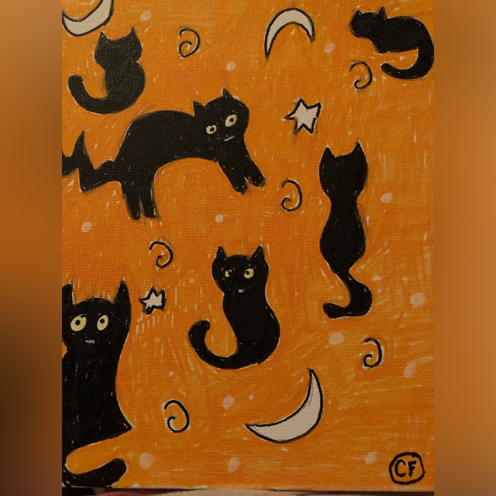 Sale!!!!!Halloween Black Cat canvas panel broad